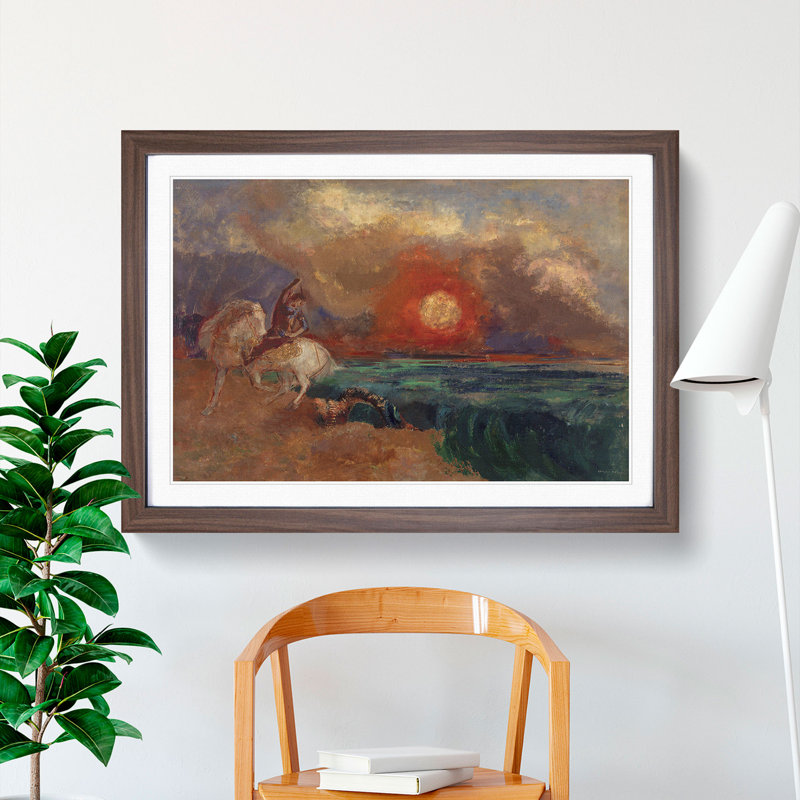Saint George and the Dragon by Odilon Redon - Picture Frame Painting, Walnut Framed, 36cm H x 48cm W x 2cm D