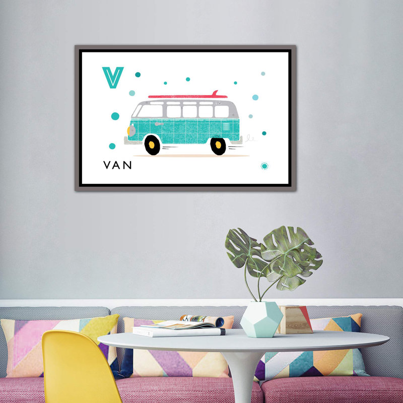 V is for van - imprimé, Toile avec cadre gris, Pas de tapis, H 40 po x l 60 po x 1,5 po