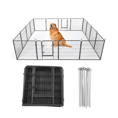 Parc d'extérieur pour chien, enclos pour animaux en métal robuste, 24 pouces, clôture en métal pour 16 panneaux avec barrière, clôture pour grands / petits chiens, clôture portable pour camping-car, aire de jeu