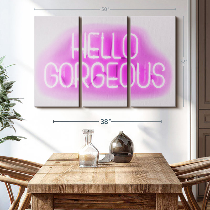 Holiday «Neon Hello Gorgeous Pink On White Canvas Print» sur, H 32 po x l 50 po x P 1,25 po