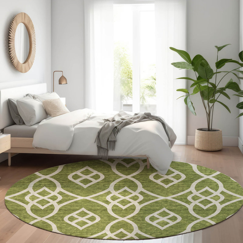 Premium Machine Washable Prisco Olive Rug, Round 8'