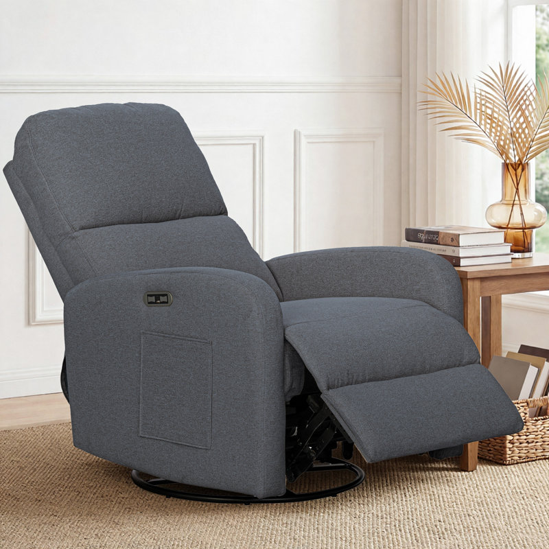 Fauteuil inclinable électrique pivotant 3 en 1 Dakota avec ports USB, ports Type-C et poche latérale, Gris