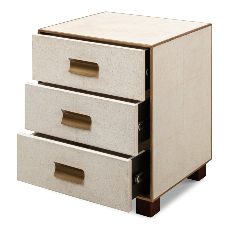 Shagreen 3 - Drawer Solid Wood Nightstand, Osprey White