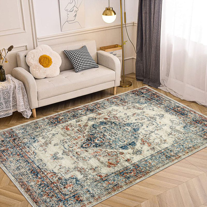 Tapis bohème antidérapant lavable en polyester rétro pour le salon et la cuisine