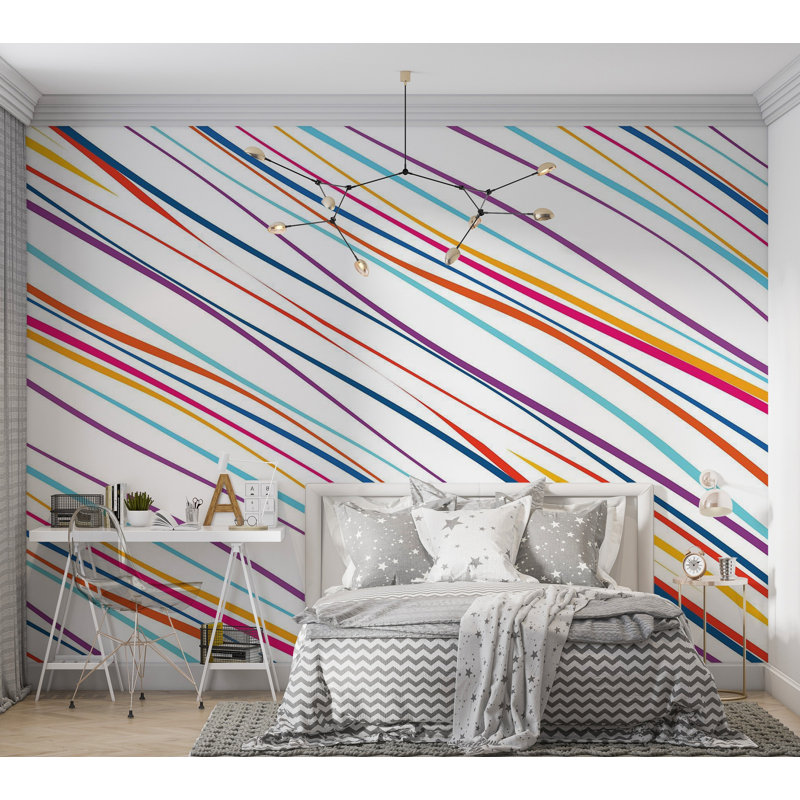 Murale pelez et collez de qualité supérieure - rayures diagonales colorées, L 40 po x l 60 po
