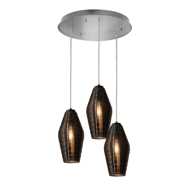 Pebrook 3 - Light Cluster Pendant, Satin Nickel, Smoke