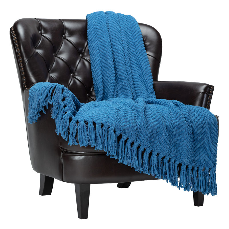 Jeté tricoté texturé , l 65 po x L 50, Bleu