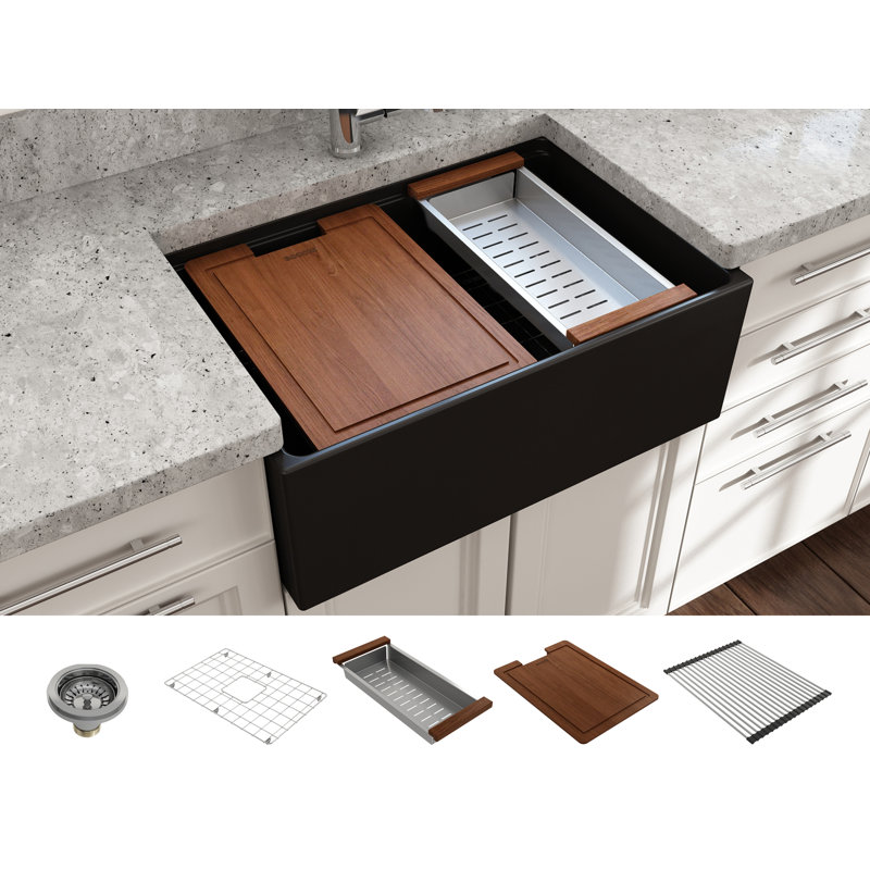 Contempo Step-Rim 27'' L Single Basin Kitchen Sink, Matte Black