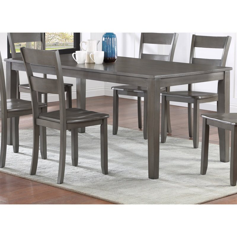 Transitional 7Pc Dining Set Rectangular Table Wood Base Ladder Back Chairs Grey Finish Wooden Dining Room Furniture