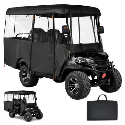 Universal Golf Cart Cover, Visible Full-enclosure For 2+2/4 Passenger Carts, 420d Waterproof Oxford Fabric With Pvc Coating & Windproof Hooks For Club Car Yamaha Ezgo Honda