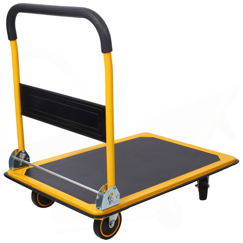 Chariot à plateforme pliable à pousser 660 lb Capacité de poids en noir et jaune