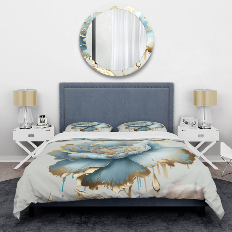 Ensemble de housse de couette en microfibre / polyester Chic Blue Blooming Flower III Bedding