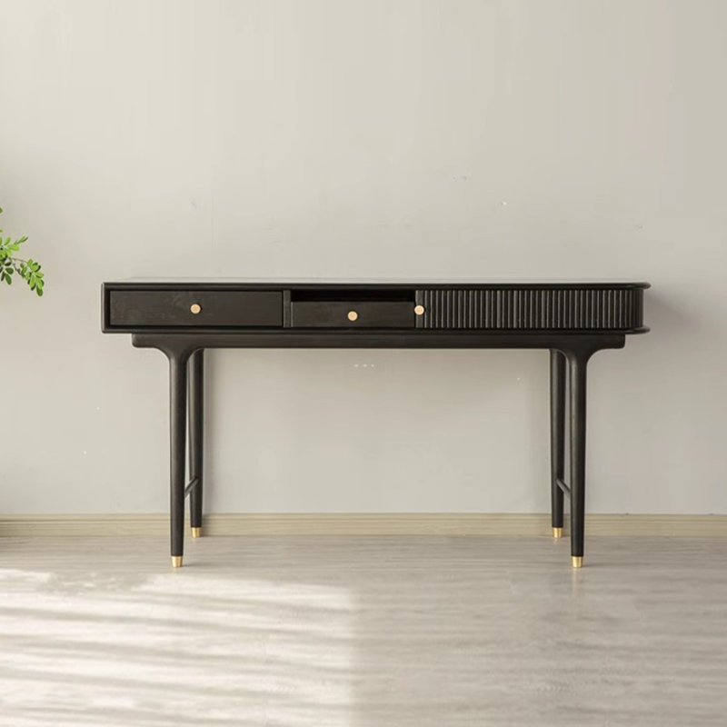 Black Rectangular Solid Wood with 2 drawers desk, 30.31" H x 62.99" W x 21.65" D