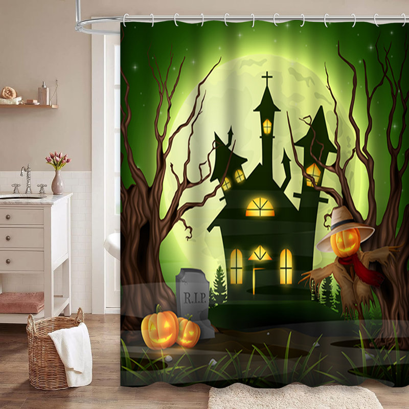 Rideau de douche Scary Scarecrow Pumpkins Halloween avec 12 crochets, L 72 po x l 78 po