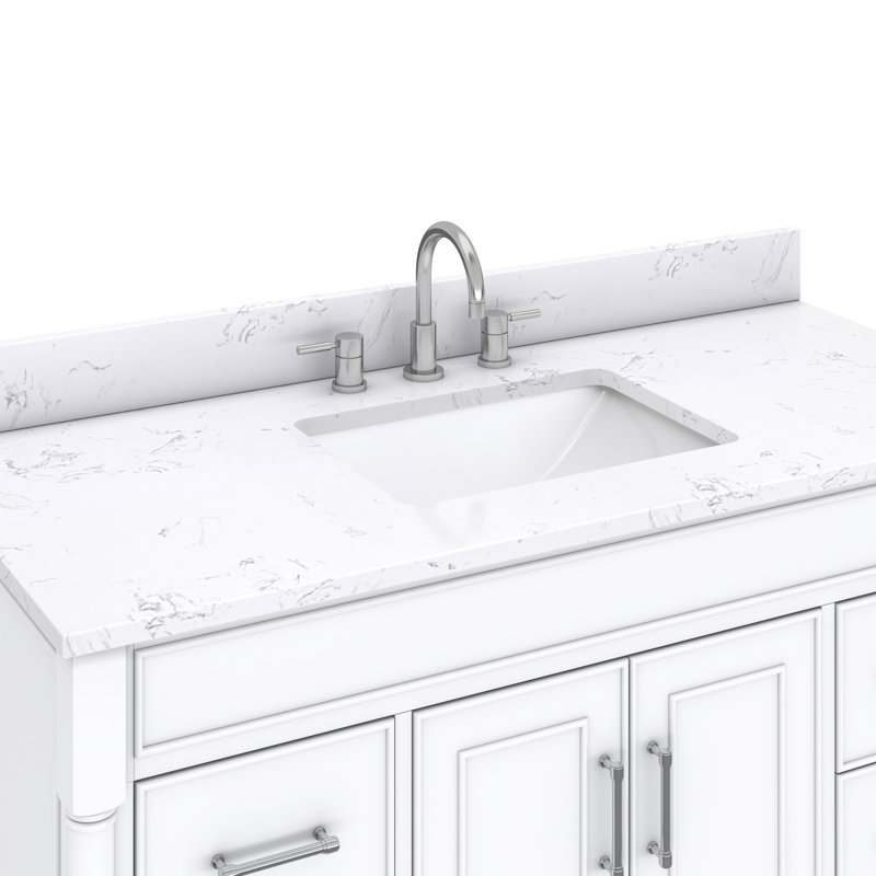 White 49'' Single Bathroom Vanity with Engineered Stone Top