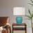 22 Inch Ceramic Table Lamp, Teal Wave Textured Base with Linen Drum Shade