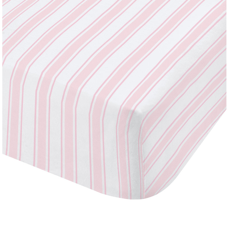 Check and Stripe 100% Cotton Fitted Sheet, Pink, Double (4'6)