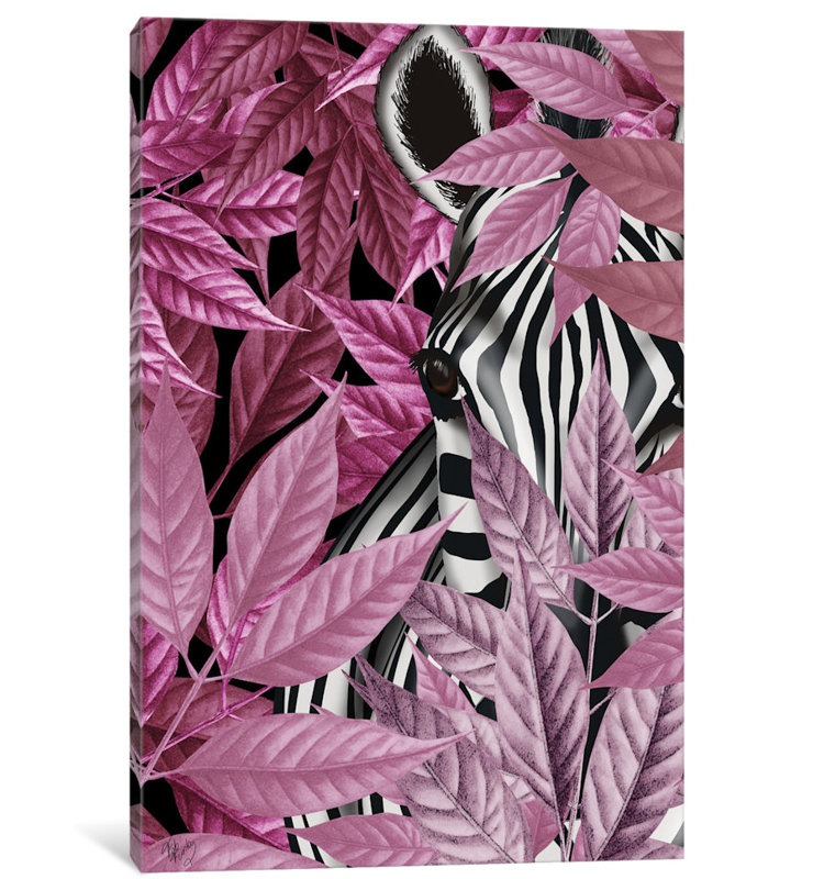 «Zebra in Pink Leaves», impression sur toile, H 12 po x l 8 po x P 0,75 po
