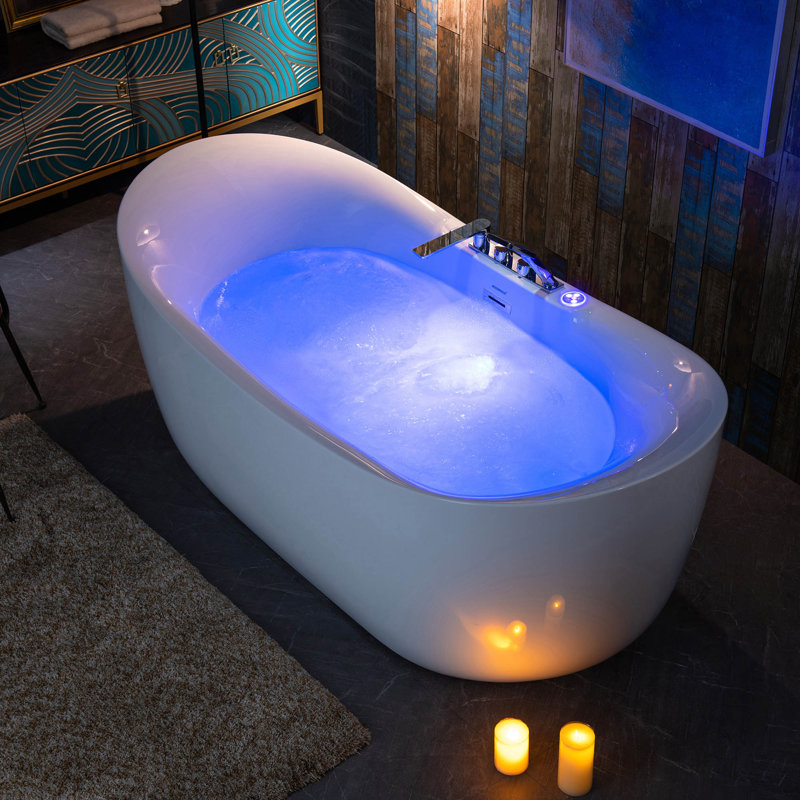 72" x 35.4" Whirlpool Water Jetted & Air Bubble Heated Soaking Combination Bathtub with Tub Filler, Chrome