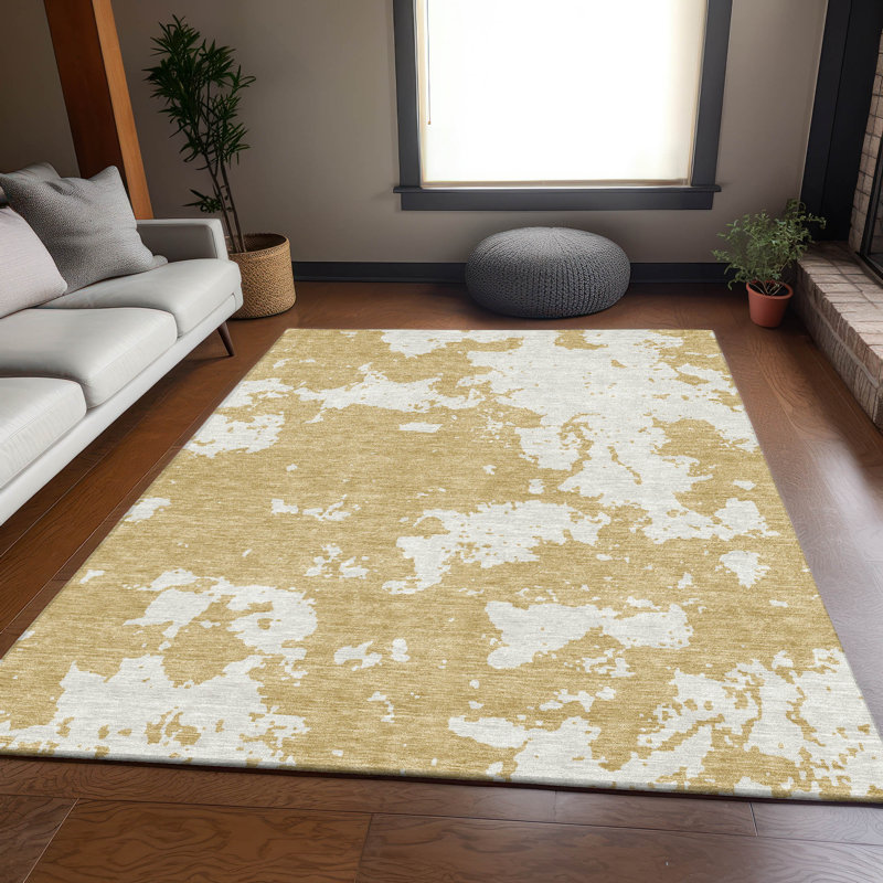 Premium Machine Washable Prisco Gold Rug, Rectangle 10' x 14'