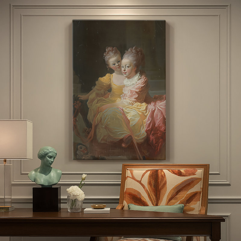 Les deux sœurs - toile tendue par Jean-Honoré Fragonard, 24 po x 36 po