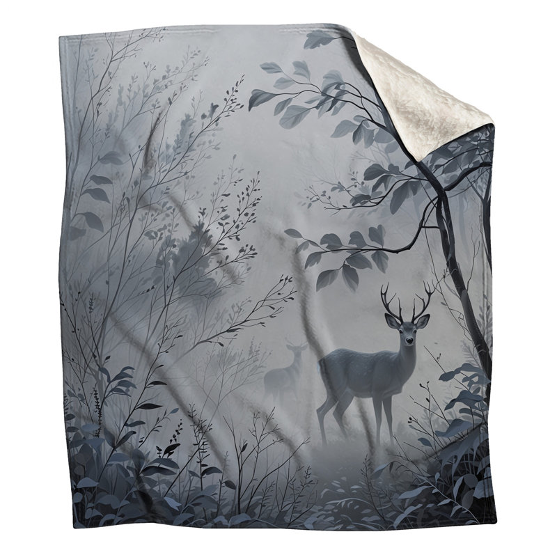 Misty Forest avec couvertures de cerf, 60in W x 80in H