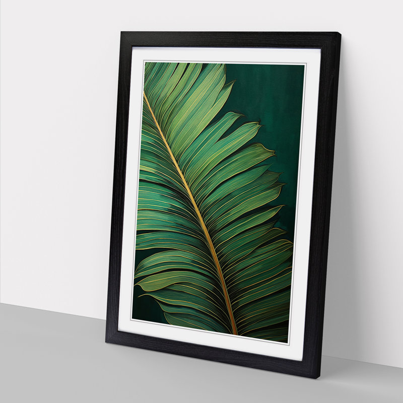 Palm Leaf Tachisme - Single Picture Frame Print on Wood, Black Framed, 46cm H x 34cm W x 2" D