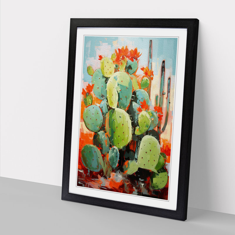 Cactus Action Painting Art - Framed Print, 34cm H x 25cm W x 2cm D, Black