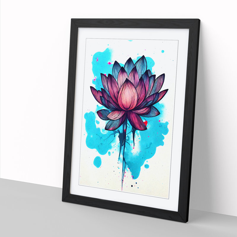 Lotus Flower Paint Splash 1 Piece Single Picture Frame Wall Art, 46cm H x 34cm W x 2cm D, Walnut