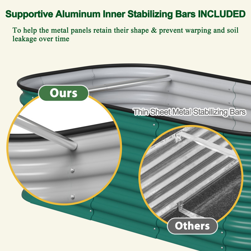 Heise 9 In 1 Modular Galvanized Steel Raised Garden Bed, Green, 24" H x 72" W x 36" D