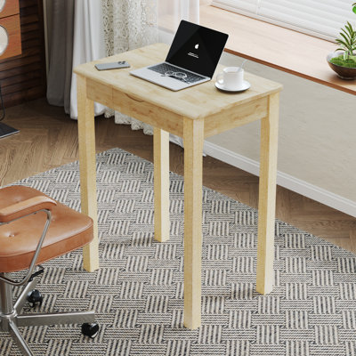 Solid Wood Desk With Drawers - 16 Inch Vintage Narrow Desks, Mid Century Modern Desks, Rubber Wood Study Table, Small Writing Desk For Bedroom|small Spaces