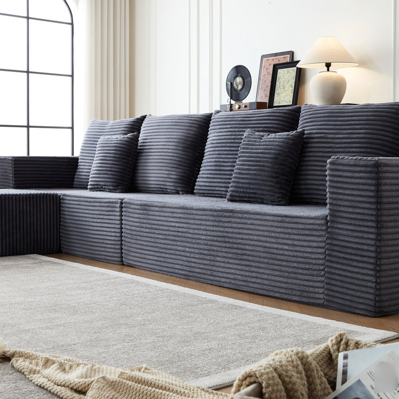 Velours côtelé gris, siège profond, canapé Cloud modulaire, porte-gobelets, aucun assemblage, changement de besoins, Gris