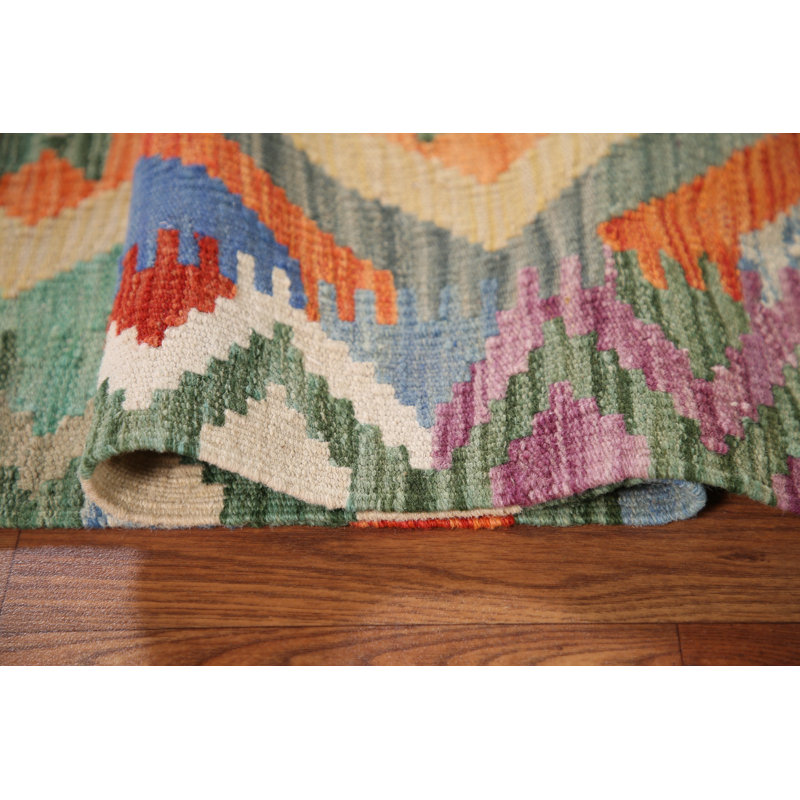 Tapis géométrique en laine réversible Kilim 4 x 6