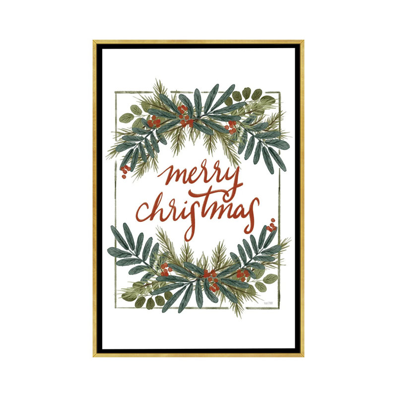 Holly Green Merry Christmas - reproduction d'art murale - toile encadrée, H 40 po x l 26 po, Doré