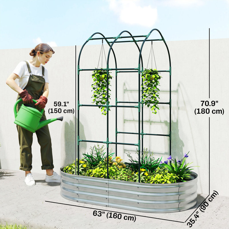 Lit de jardin surélevé galvanisé 5 x 3 x 6 pi avec treillis, argent