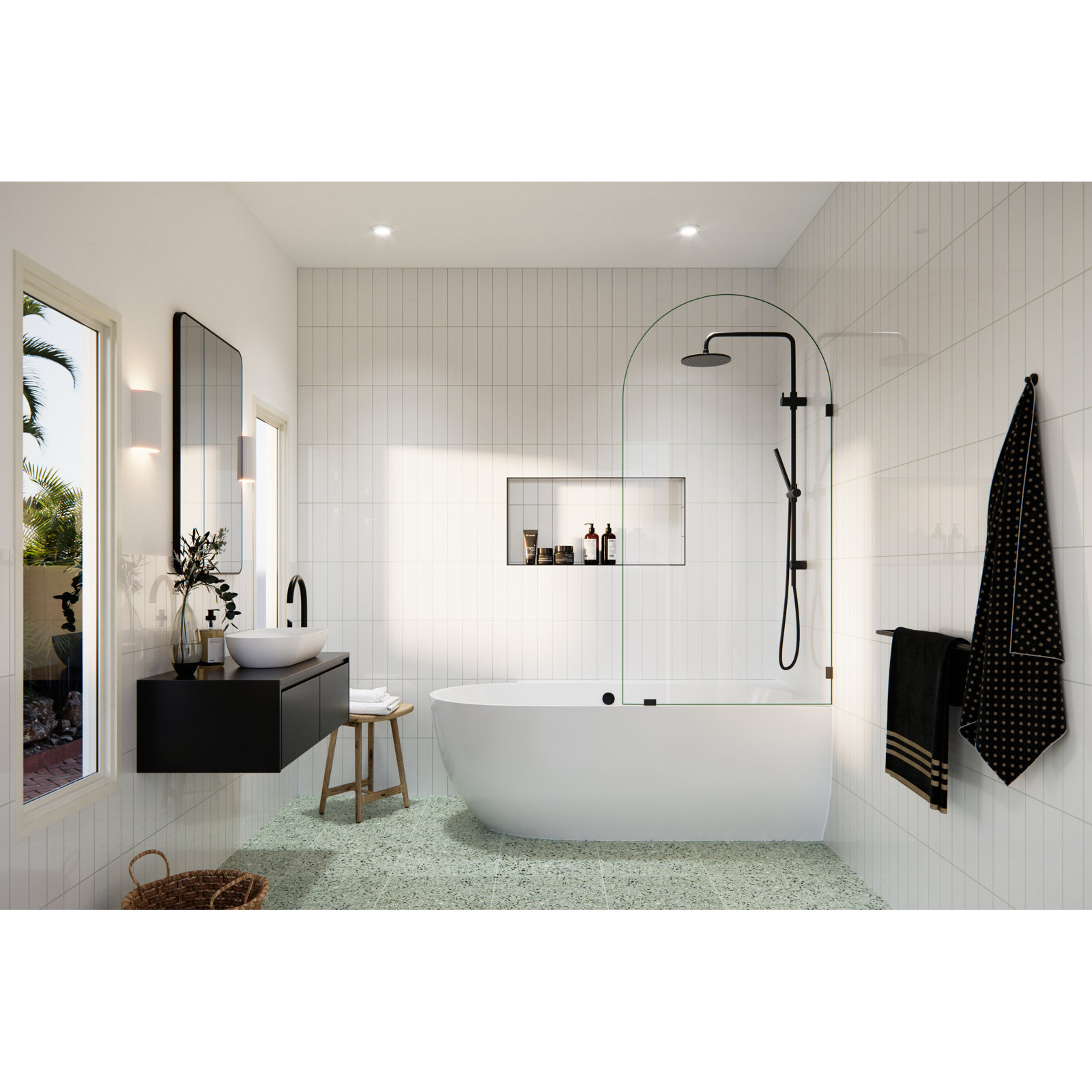 Venus Frameless Arched Fixed Bath Panel, Matte Black