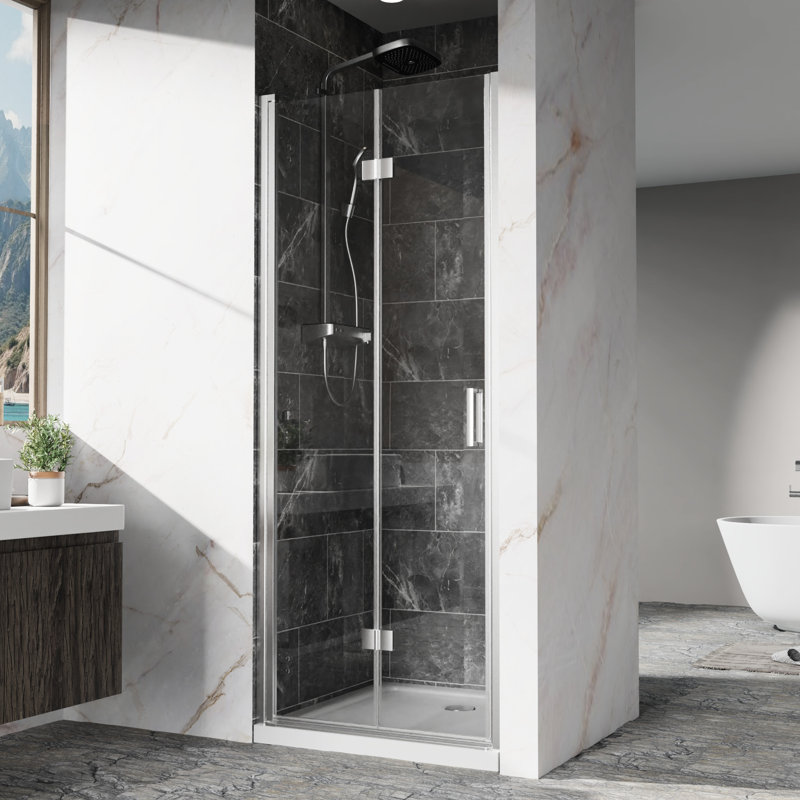 30 - 31 In. Wide Bi Fold Swing Pivot Shower Door With Hardware, Heavy Duty Zinc Alloy Handle, Silent Switching 30" W X 72" H 1/4"  6Mm  Tempered Glass, Finish, And Water Blocking Design