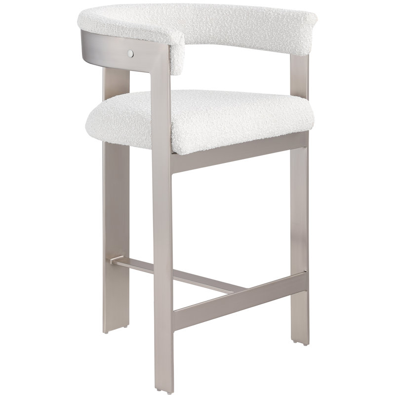 Hermi 26'' Counter Stool, Brushed Chrome, Cream Boucle Fabric