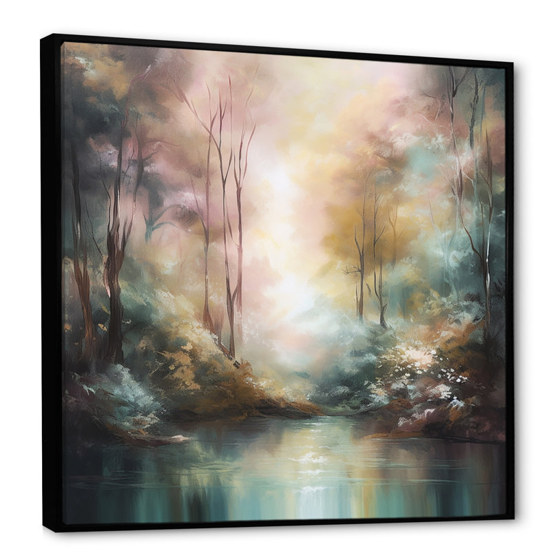 «Whimsical Stream - Mountains», art mural, Cadre flottant noir, 44" H x 44" W