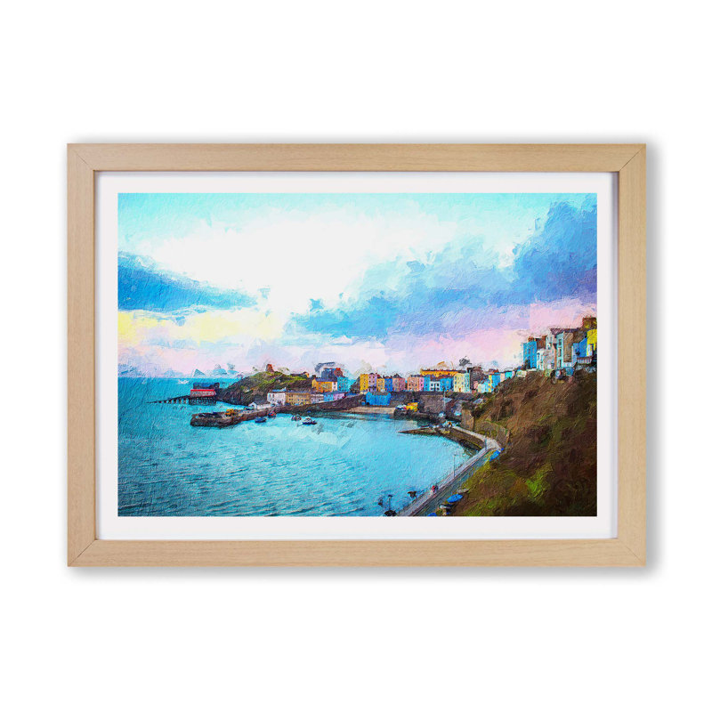 Tenby Harbour in Pembrokeshire Wales - Framed Print, 33cm H x 45cm W x 2cm D, Oak