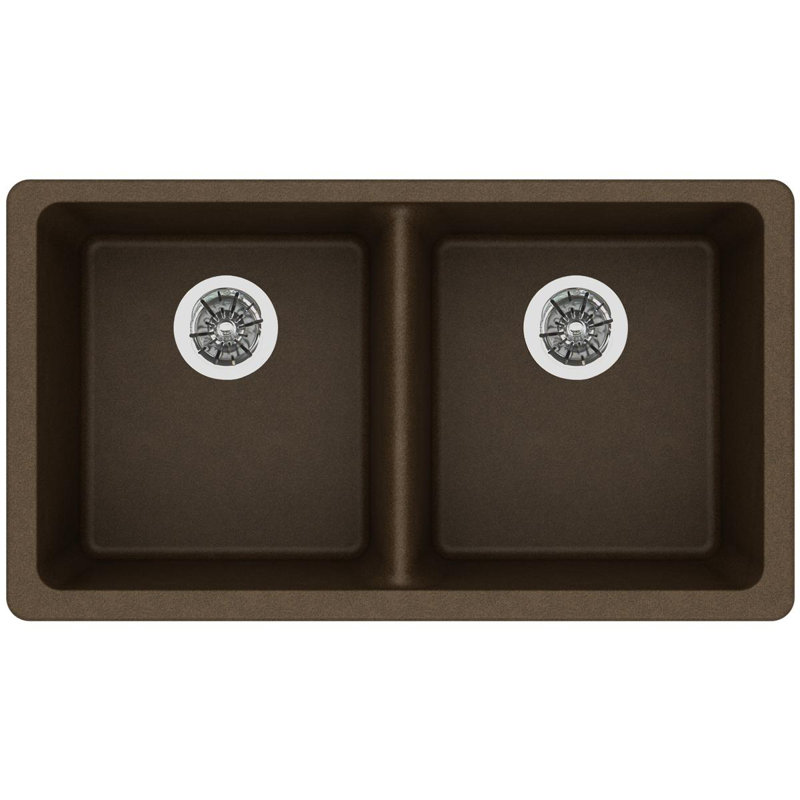 Évier de cuisine à double cuve avec crépine Quartz Classic 33 po x 18 1/2 po x 5 1/2 po, Moka