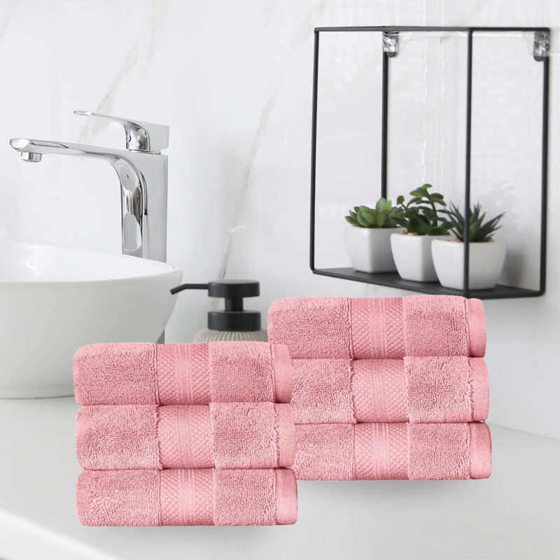 Collection de serviettes finlandaises en peluche 100% turque, Rose corail, Essuie-mains - paquet de 6