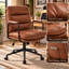 Chaise de bureau en polyuréthane, chaise de bureau pivotante à hauteur réglable avec accoudoirs rembourrés, coussin épais et pochette de rangement, chaise d'ordinateur ergonomique pour le bureau personnel