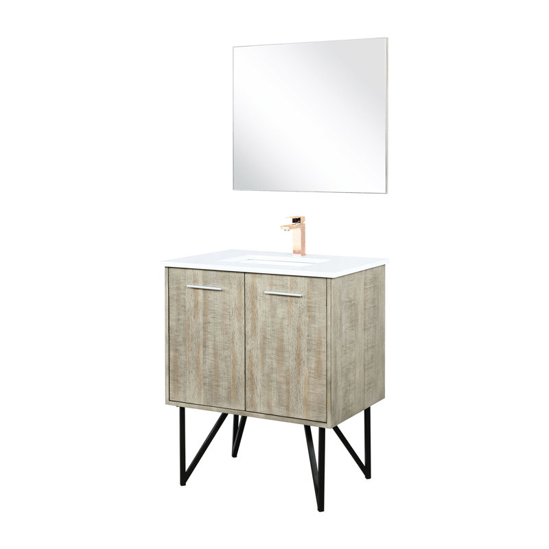 Meuble-lavabo rustique 30 po x 20 po avec comptoir en marbre, robinet en or rose, miroir de 28 po et teinture pour une utilisation à long terme