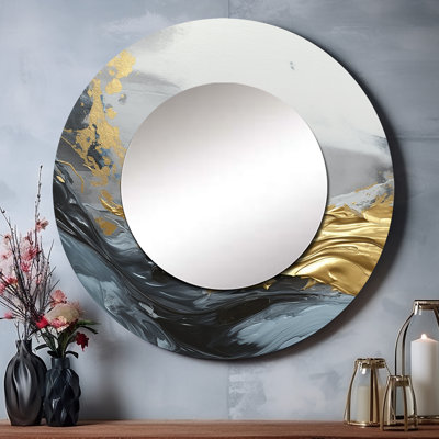 Grey And Gold Contemplative Abstraction - Abstract Marble Round Mirror Wall Decor_MTMIR59969