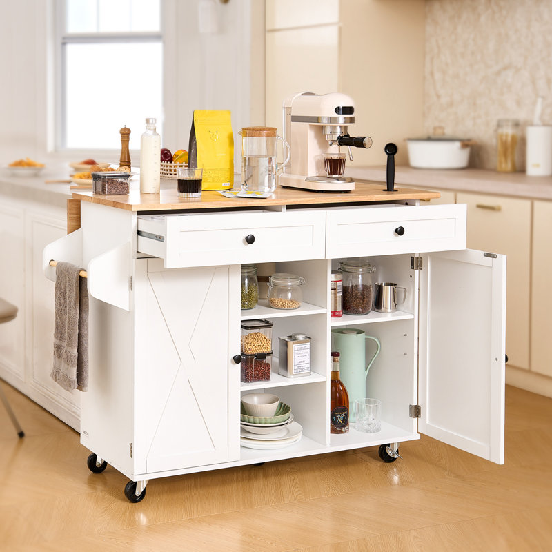 52in Kitchen Island Cart Rolling Storage Cabinet Table with Drawer Drop Leaf