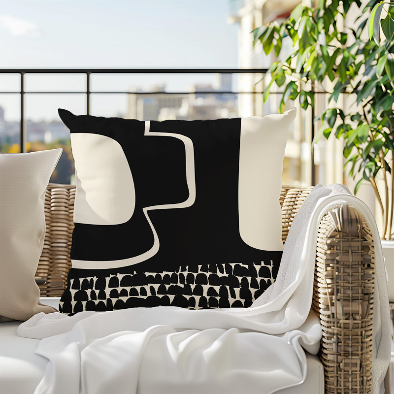 Coussin carré intérieur / extérieur pia, H 17 po x l 17 po, Black/Off-White
