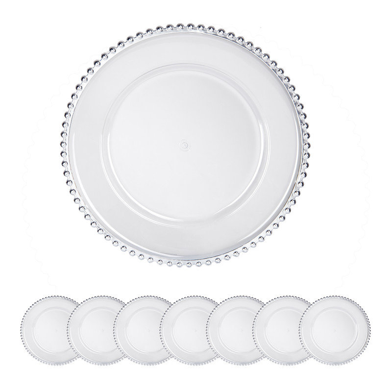 Assiettes de présentation en perles 13 "(ensemble de 8) - Chargeurs décoratifs ronds en plastique pour table de salle à manger et événements spéciaux