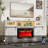 70'' White Fireplace Tv Stand For Tvs Up To 80 Inch, Entertainment Center With Led & Power Outlets , With 30" Fireplace Entertainment Center With Sliding Barn Doors