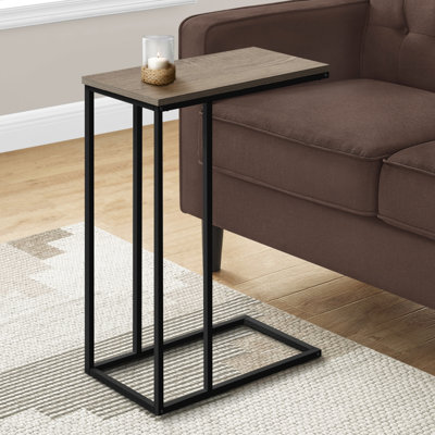 Table d'appoint, en forme de C, bout, côté, collation, salon, chambre à coucher, stratifié brun, métal noir, contemporain, moderne